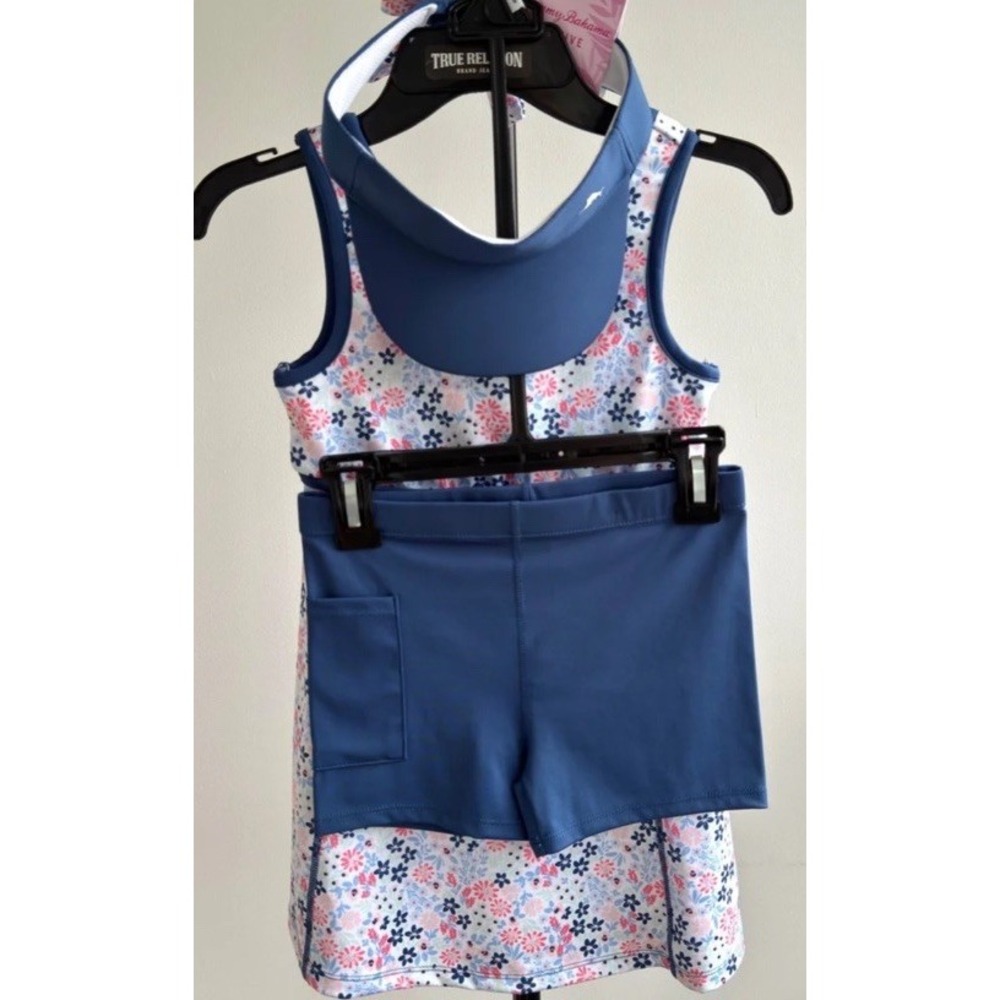 New Tommy Bahama 3 Pc Women Active Set Tennis Sport Dress Shorts Visor Small
